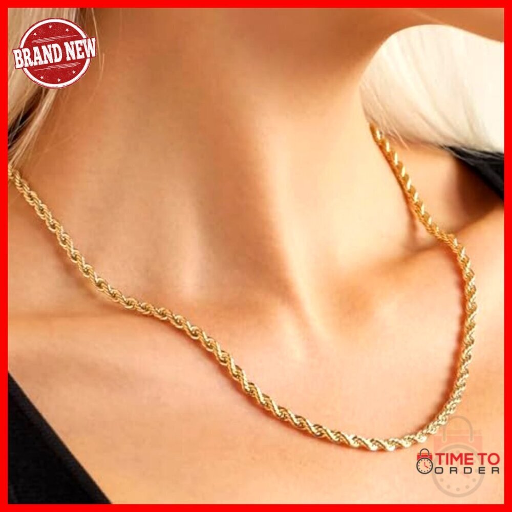 14K Solid Gold Rope Chain Necklace Diamond Cut Lobster Clasp 18-30 Inch - Picture 2 of 7